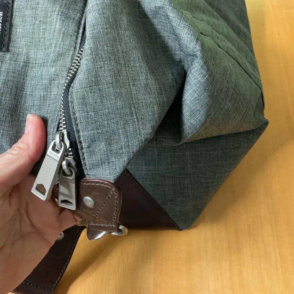 Jack Spade Tech Oxford Wing Gray Nylon Brown Leather Overnight Travel Duffel Bag